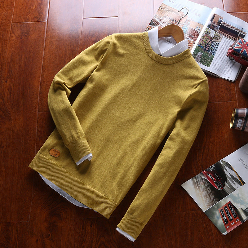 Solid Color Round Neck Sweater For Men