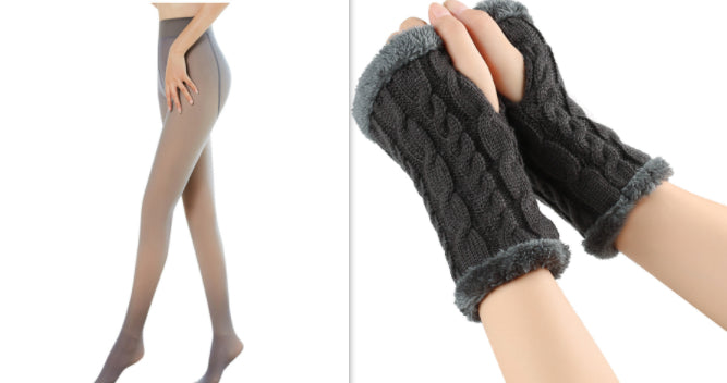 Fleece-lined Fluffy and Twist Knitted Finger Leakage glove for women