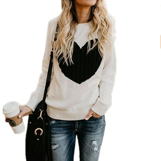 Heart Pattern Printed Long Sleeve Sweaters For Women