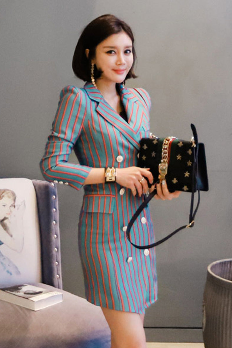 Professional Blazer Striped Dress For Women