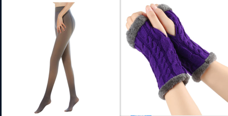 Fleece-lined Fluffy and Twist Knitted Finger Leakage glove for women