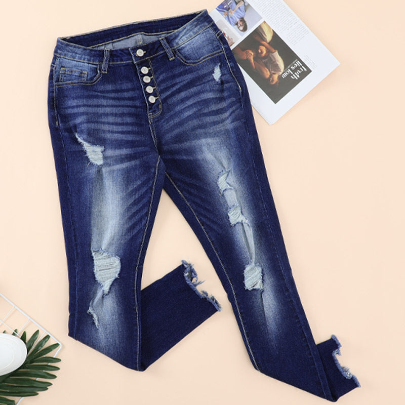 Hand Worn High Rise Cropped Jeans For Women