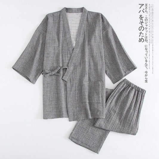 Woven Cotton Washed Spinning Double Gauze Kimono Pajama Sets For Men