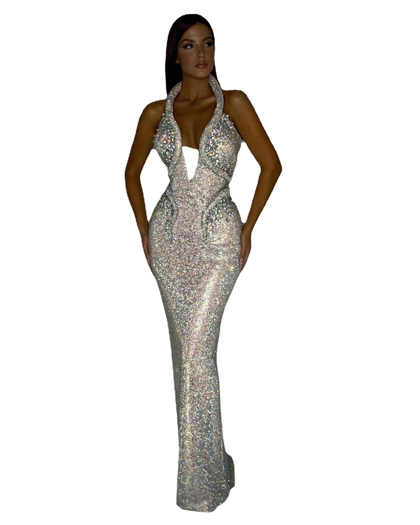 Sexy Sequined Banquet Dress Sheath Trailing Evening Dress for women