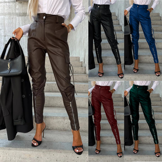 Leather Waist Skinny Trousers For Women