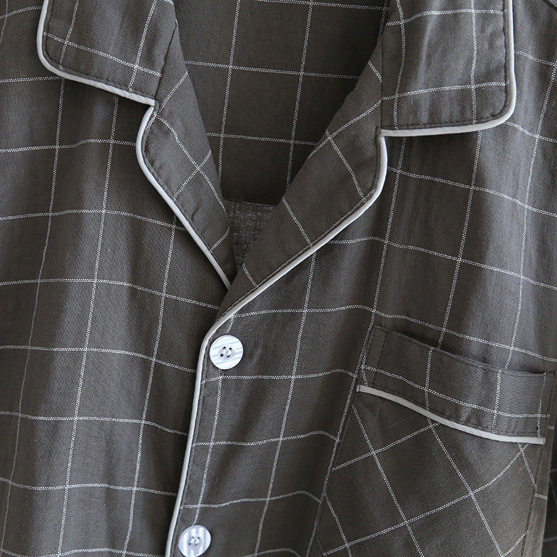 Single-line Plaid Pajama Set For Men