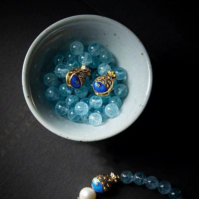 Women's Lazuline Sea Blue Glass Enamel Freshwater Pearl Bracelet