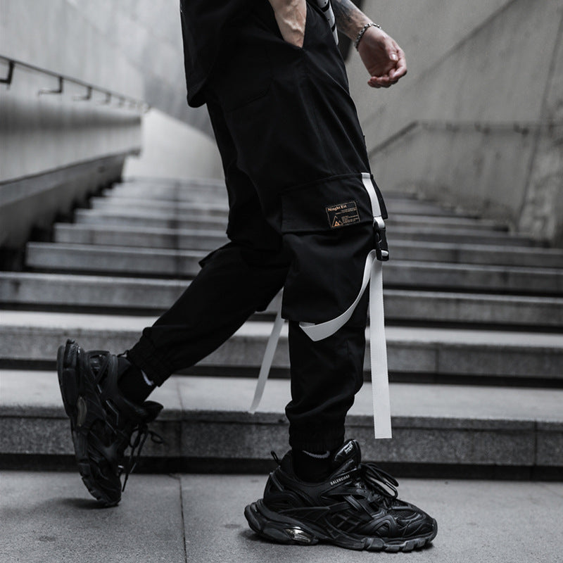 Hip Hop Dark Loose Web Cargo Pant For Men