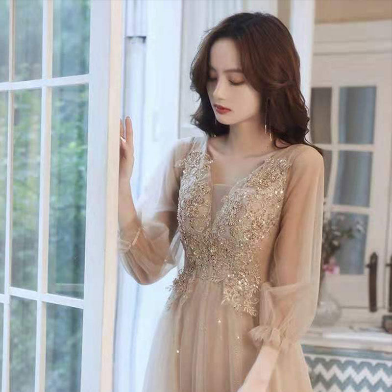 Slim Beauty Gold Banquet Evening Dress for women