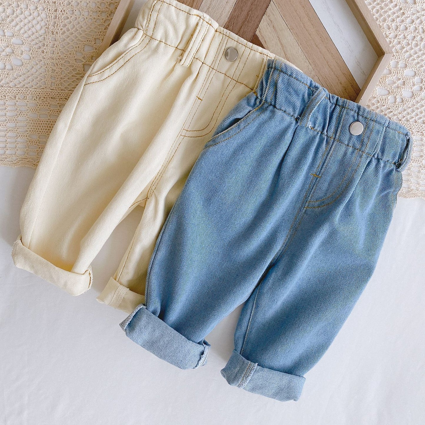 Solid Color Casual High Waist Soft Jeans for baby