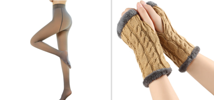 Fleece-lined Fluffy and Twist Knitted Finger Leakage glove for women