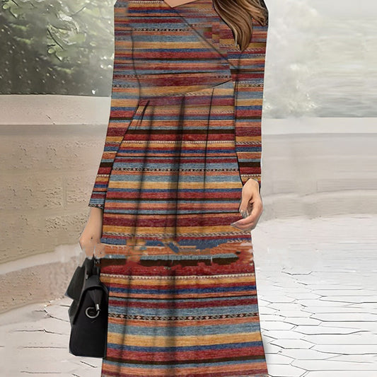 Stitching Diagonal Collar Long Dress For Women