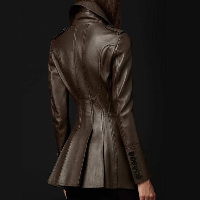 Mid-length Leather Wind and Large Swing Coat or jacket for women