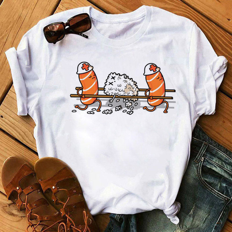 Cute Sushi Hug Short Sleeve T-Shirts For Women