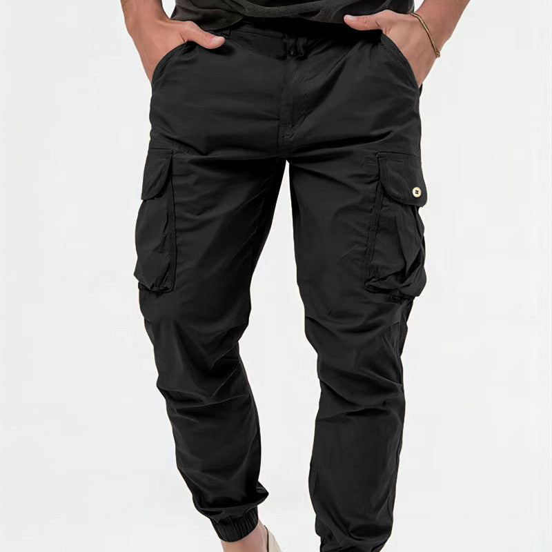 Cargo Trousers With Three-dimensional Pockets With Solid Color For Men