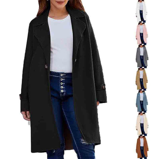 Long Sleeve Lapel Button Baggy Coat for Women