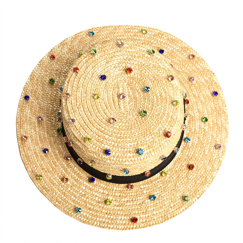 Diamond Water Diamond Inlaid Straw Woven Hat for women