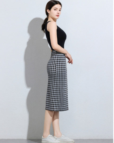 Checkered Knitted Skirts For Women