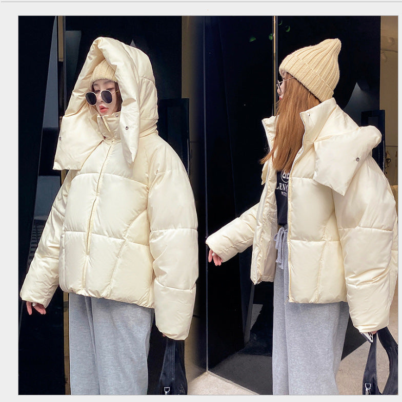 Puffy Hooded Bread Short Cotton-padded Jacket For Women