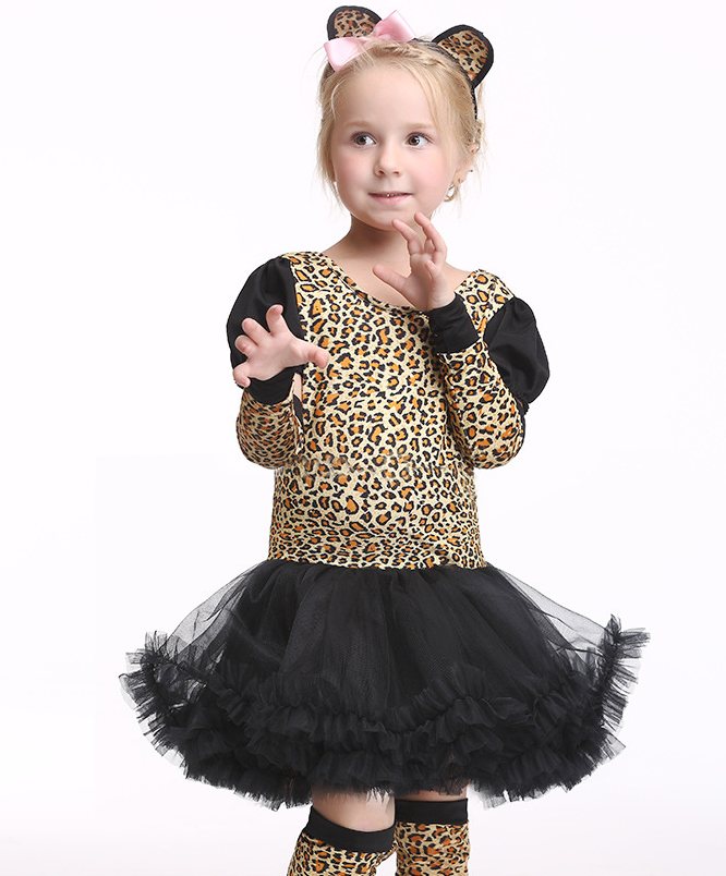 Kids Halloween Leopard Cat Cosplay Costume For Girls