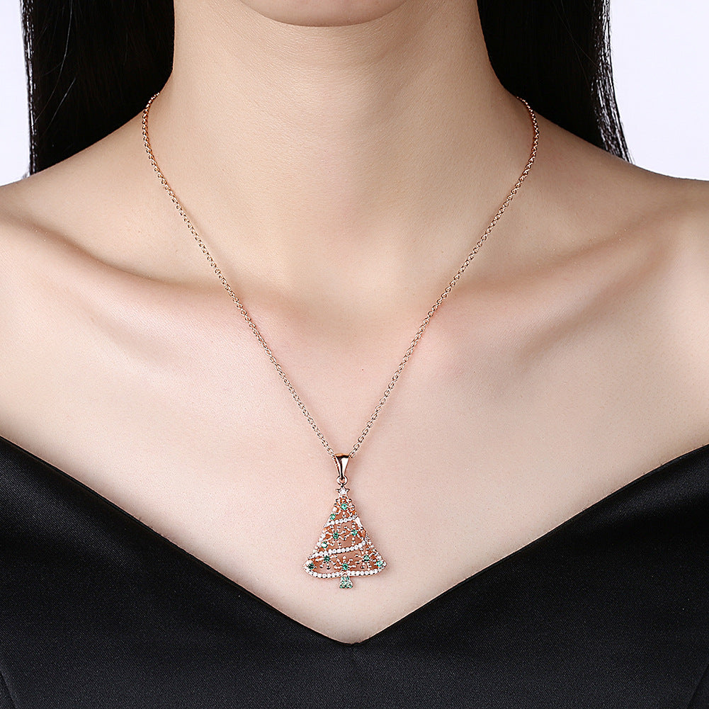 Christmas Tree Necklace For Women Diamond Inlaid Clavicle Chain Ornament