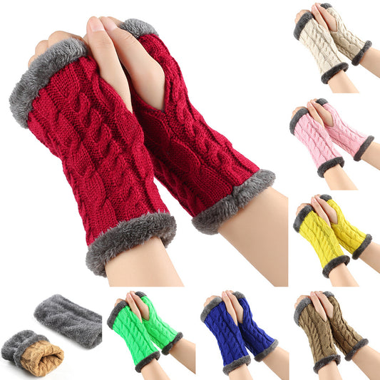 Plush and Twist Knitted Fingerless Fleece Gloves for Women