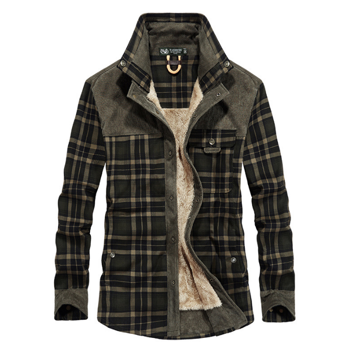 Pure Cotton Plaid Military Style Winter Jackets For Men