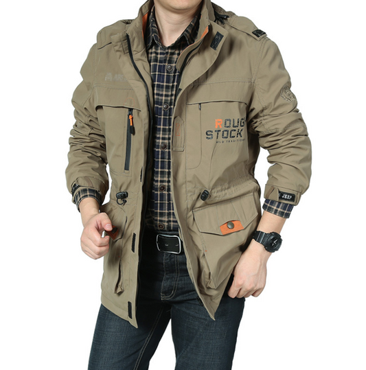 Waterproof Breathable Long Hooded Stand Collar Jackets For men