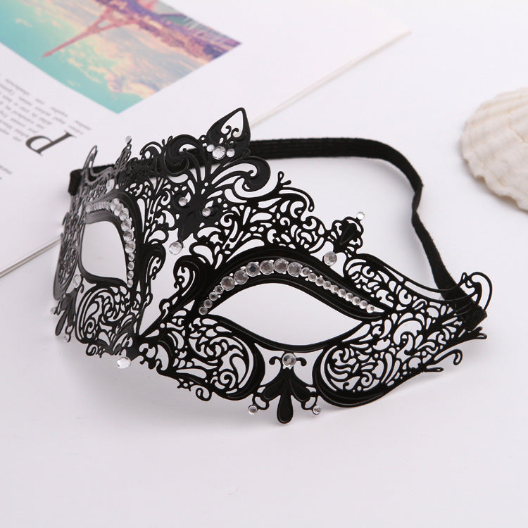 Iron Mask Metal Mask Cat Head White Metal Hollow Diamond Eye Mask