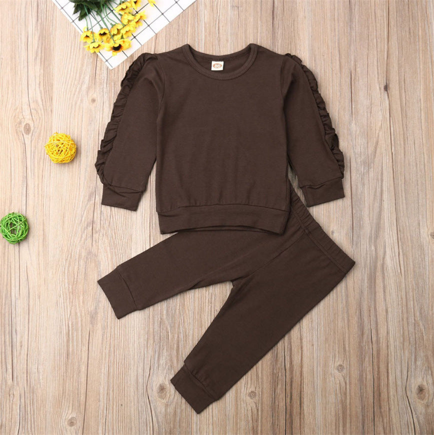 Jumper Solid Long Sleeve Sweatshirt Tops Pants for Infant babies