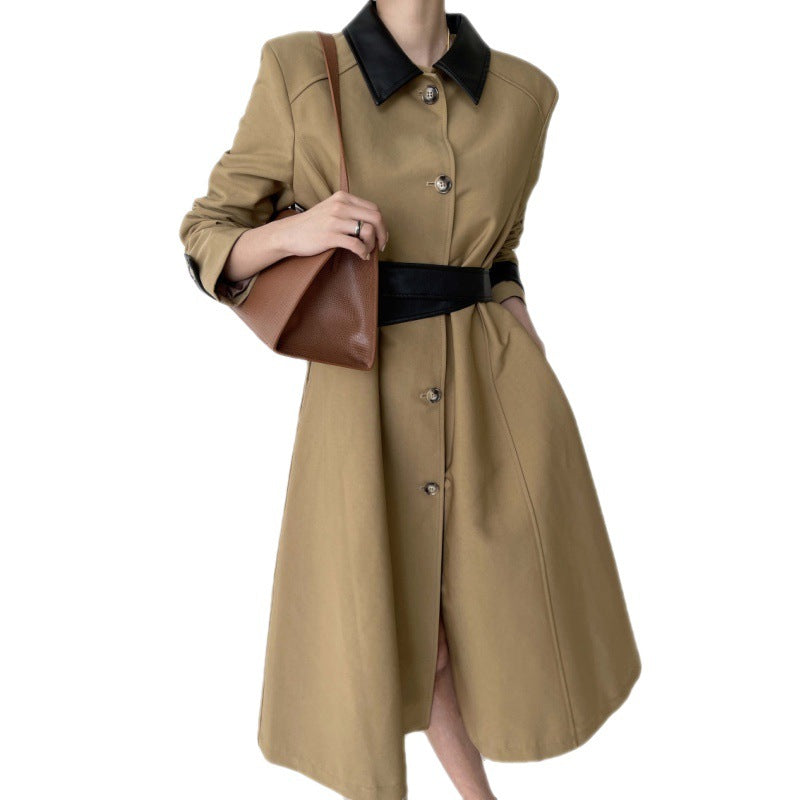 Retro Patchwork Trench Coat And Overcoat Coat for women