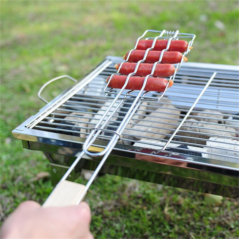 Outdoor Grilling Accessories Barbecue Tools Wooden Handle Sausage Clip Barbecue Clip Vegetable Clip Barbecue Rack