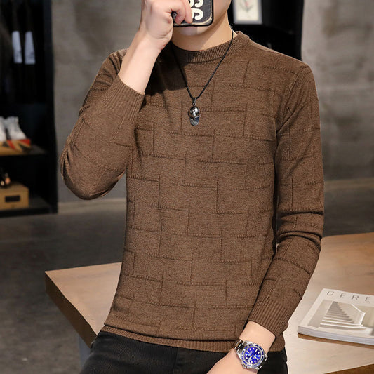 Plaid Jacquard Round Neck Sweater For Men