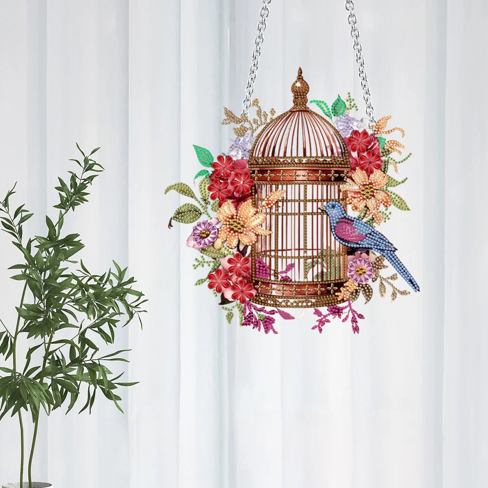 DIY Diamond Painting Pendant Ornament-flower Bird Cage