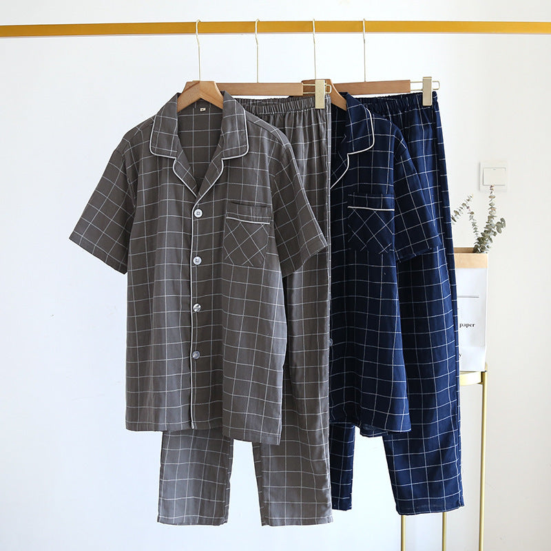 Single-line Plaid Pajama Set For Men