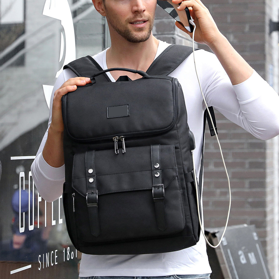 Men's Backpack Retro Travel Bag USB