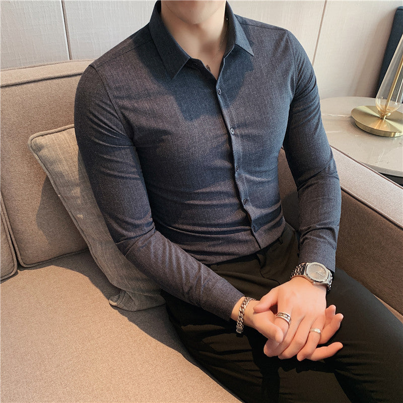 Spring New Men's Korean Version Of Solid Color Business Casual Shirts