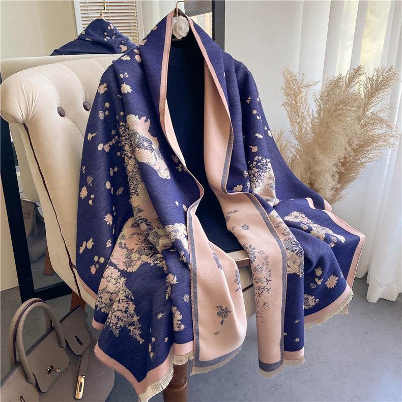 Lady Style Cashmere-like Double-sided Thermal Student Scarf  for women