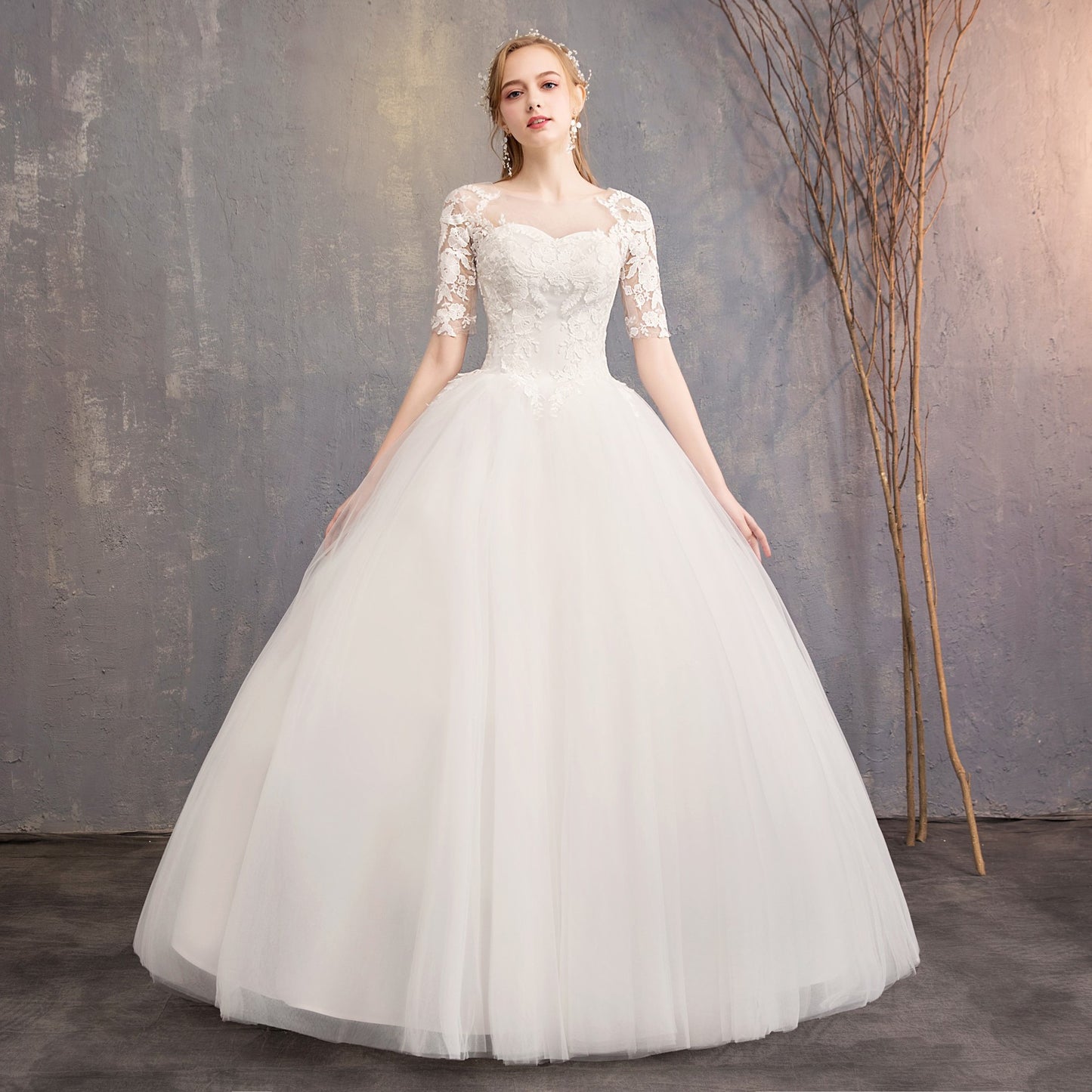 New Fashion Slim Fit Lace Mid Sleeve Plus Size Photo Studio Wedding Dress for women