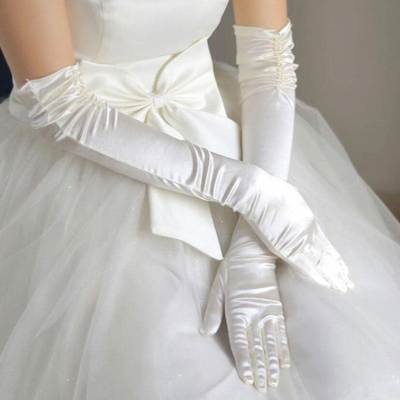 Double-row Beaded Satin Sun Protection Scar Cover Up  Bridal Wedding gloves for bridal