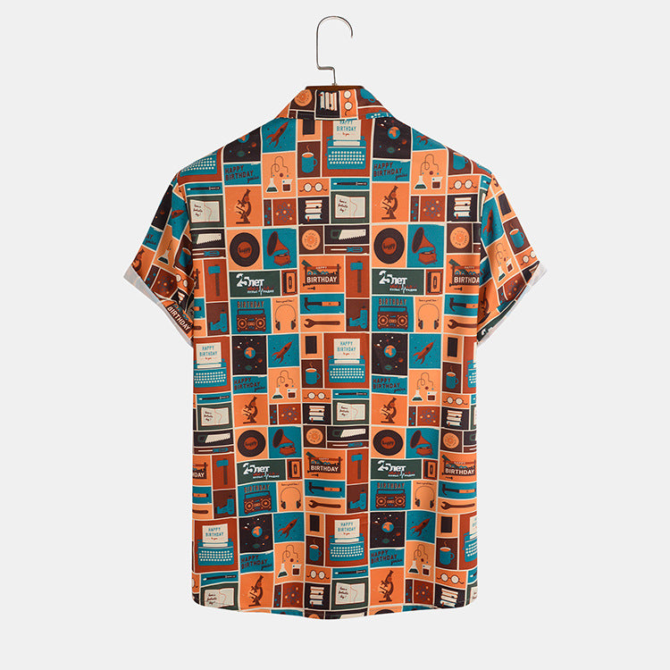 European And American Casual Men's Shirts Printed Short Sleeved