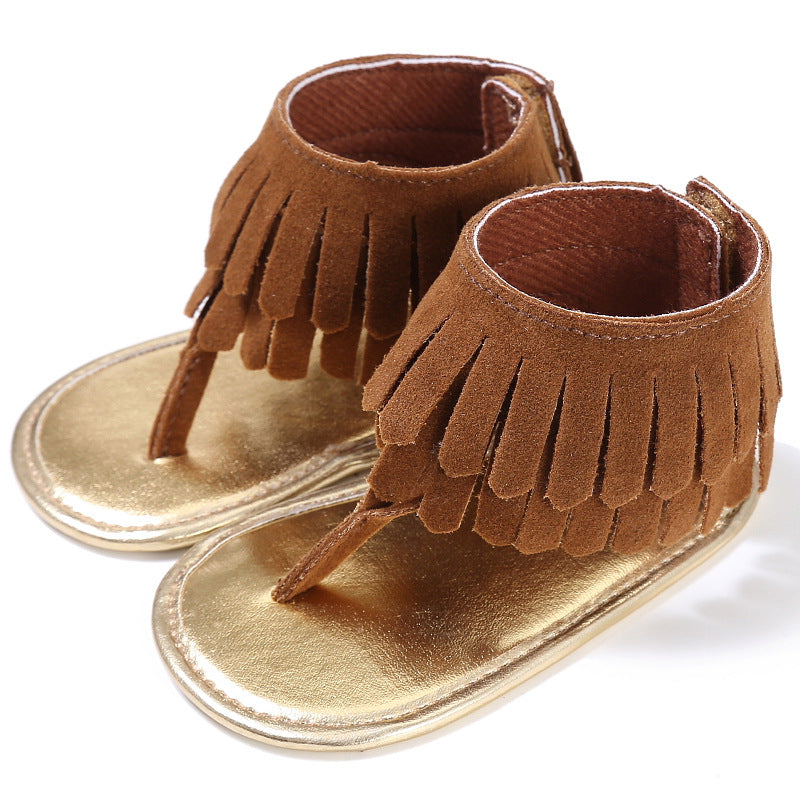 retro tassel flannel baby sandals for girls