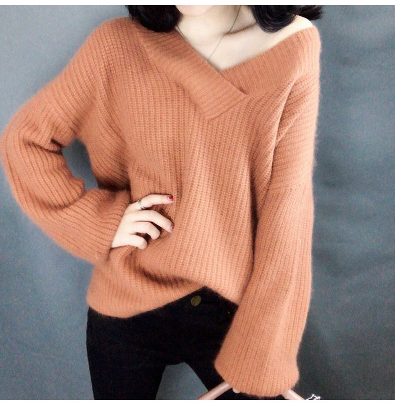 V Neck Pullovers Oversized Sweaters For Women