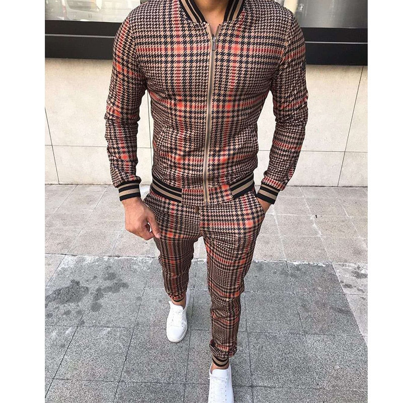 Leisure Two-Piece Patchwork Zipper Tracksuits For Men