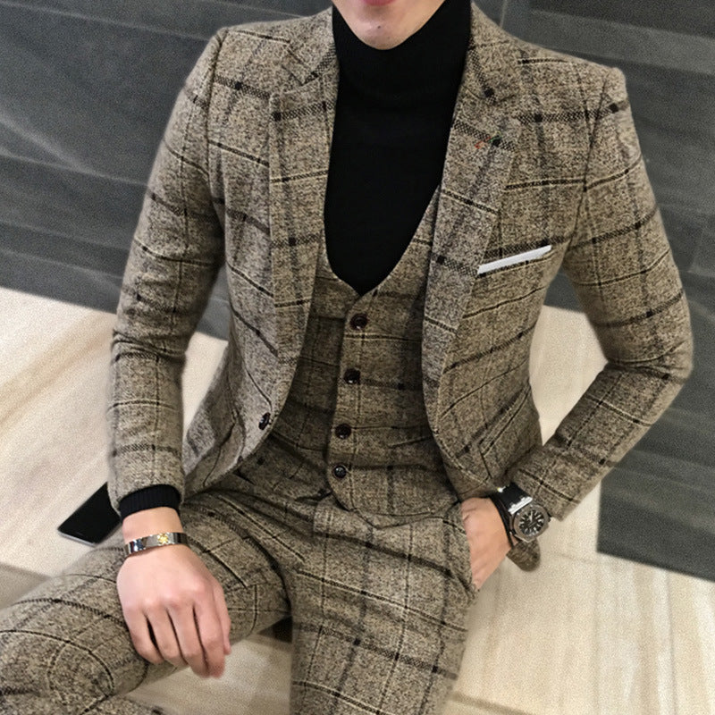 Thick Slim Fit Plaid Suits For Men