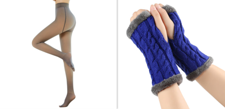 Fleece-lined Fluffy and Twist Knitted Finger Leakage glove for women