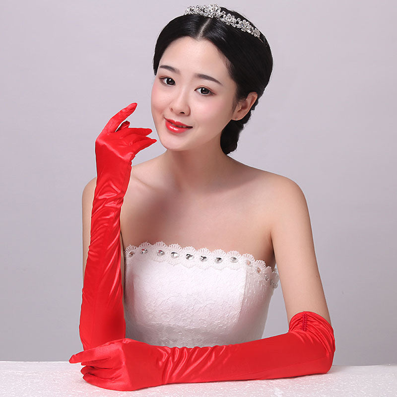 Double-row Beaded Satin Sun Protection Scar Cover Up  Bridal Wedding gloves for bridal