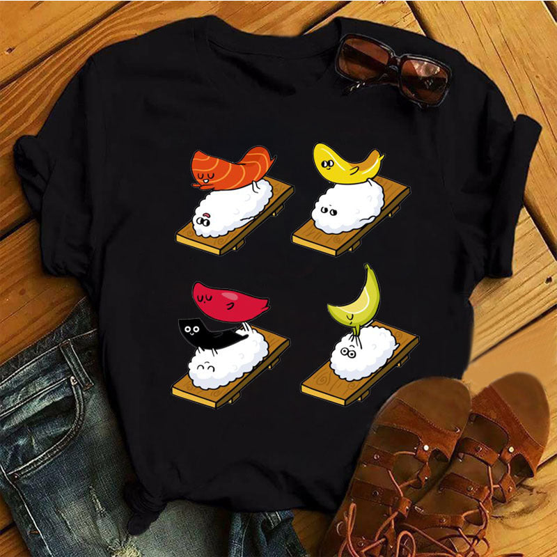 Cute Sushi Hug Short Sleeve T-Shirts For Women