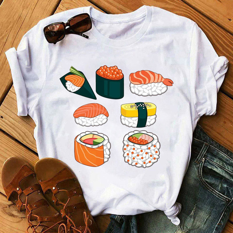 Cute Sushi Hug Short Sleeve T-Shirts For Women