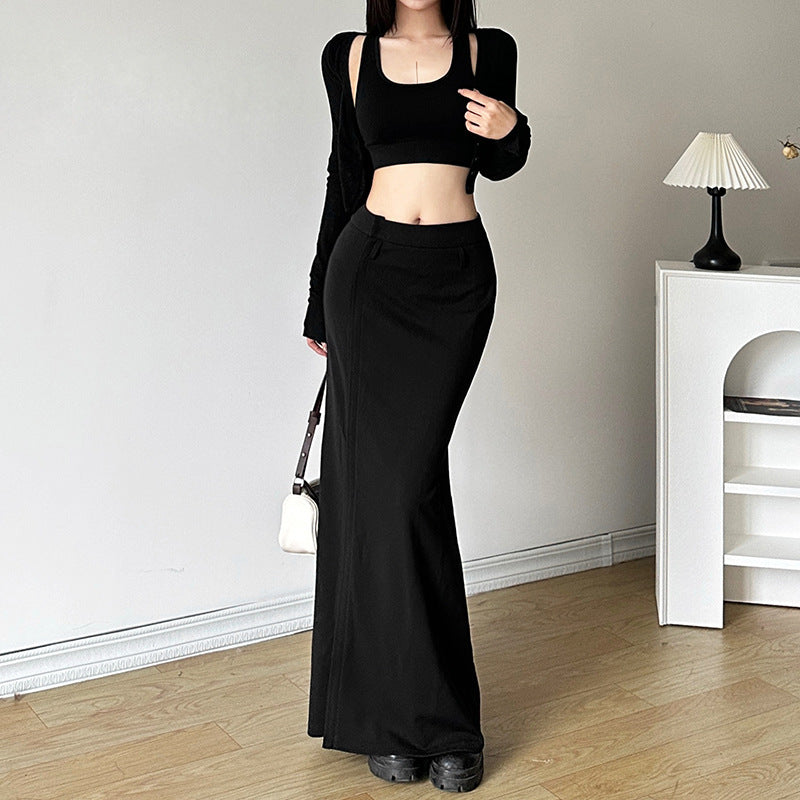 High Waist Belt Split Sheath Skirt For Women